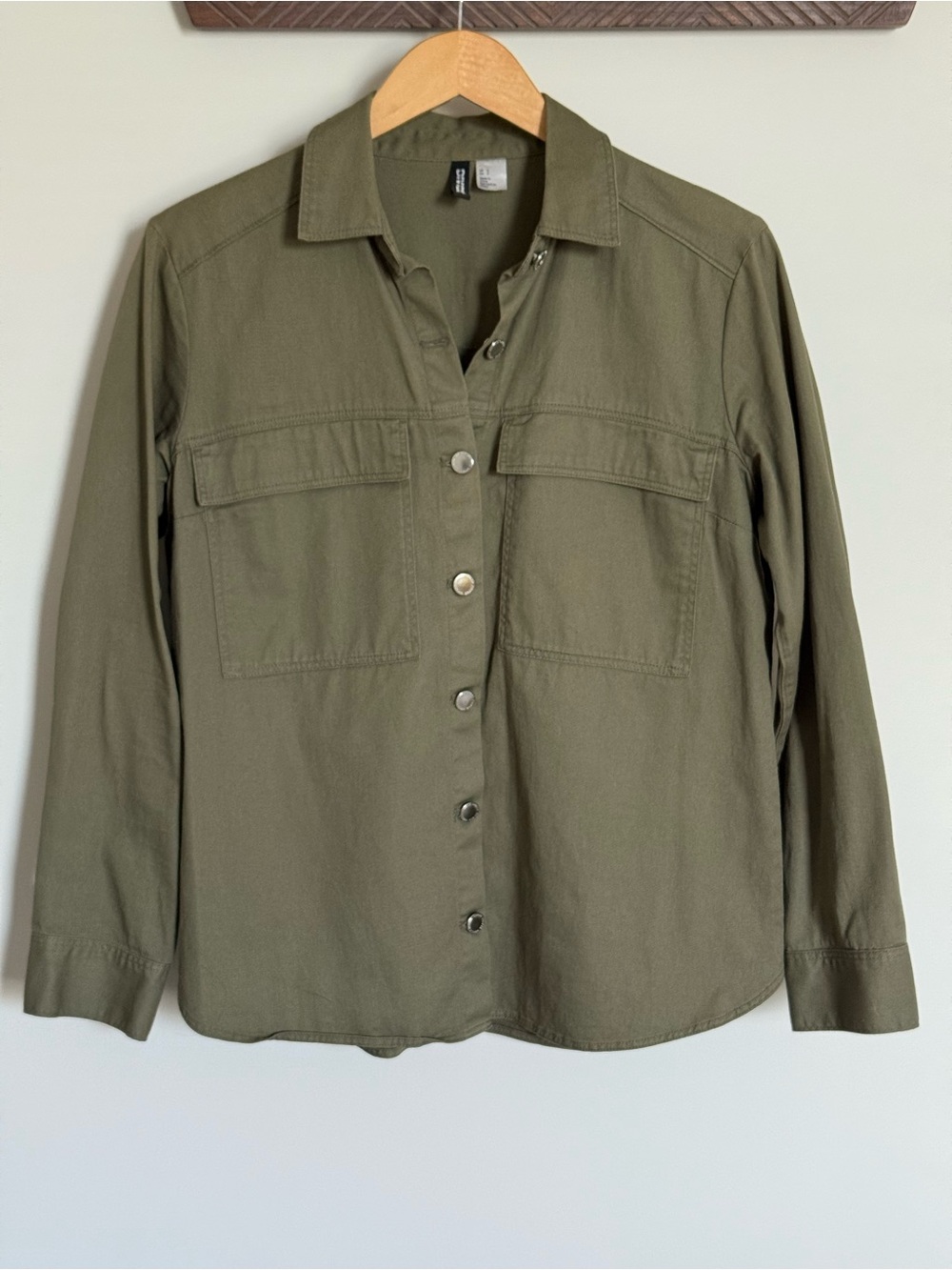 H&M Divided Twill Cargo Lightweight Shirt Jacket Shacket Green 100% Cotton Small